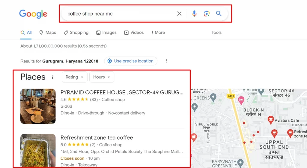 Coffee Shop Near me Google Screenshot